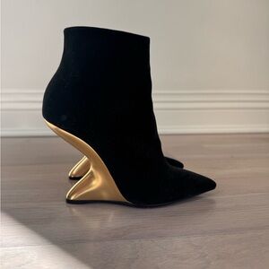 Black Velvet and Gold Salvatore Ferragamo Booties